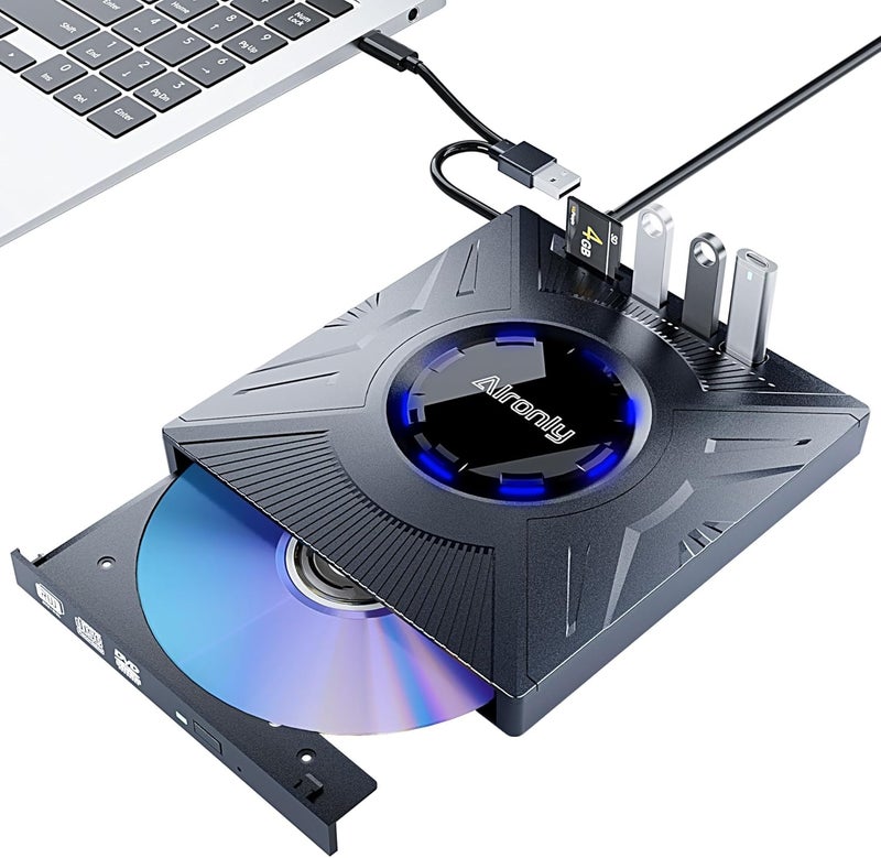 Alronly External CD/DVD Drive for Laptop/PC, USB 3.0 Type-C USB Portable Player for Computer CD DVD +/-RW Disk Drive CD Burner Writer Reader Compatible with Desktop Windows Apple (Multifunctional) - Image 1